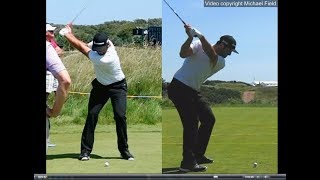 Jon Rahm golf swing  Long Iron faceon amp downtheline July 2017 [upl. by Yelkcub]